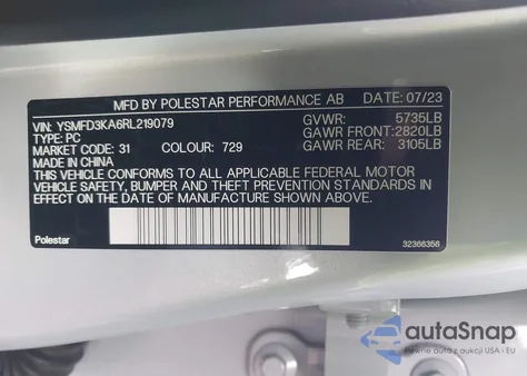 2024 Polestar 2 Long Range Dual Motor/Long Range Dual Motor Plus z USA, uszkodzony, nr VIN YSMFD3KA6RL219079